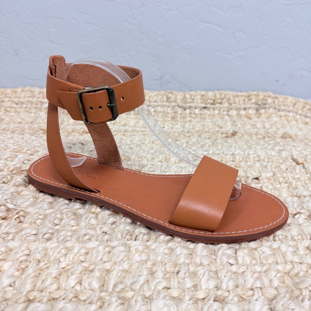 NEW Madewell Boardwalk Ankle Strap Leather Flat Sandals English Saddle Brown 10